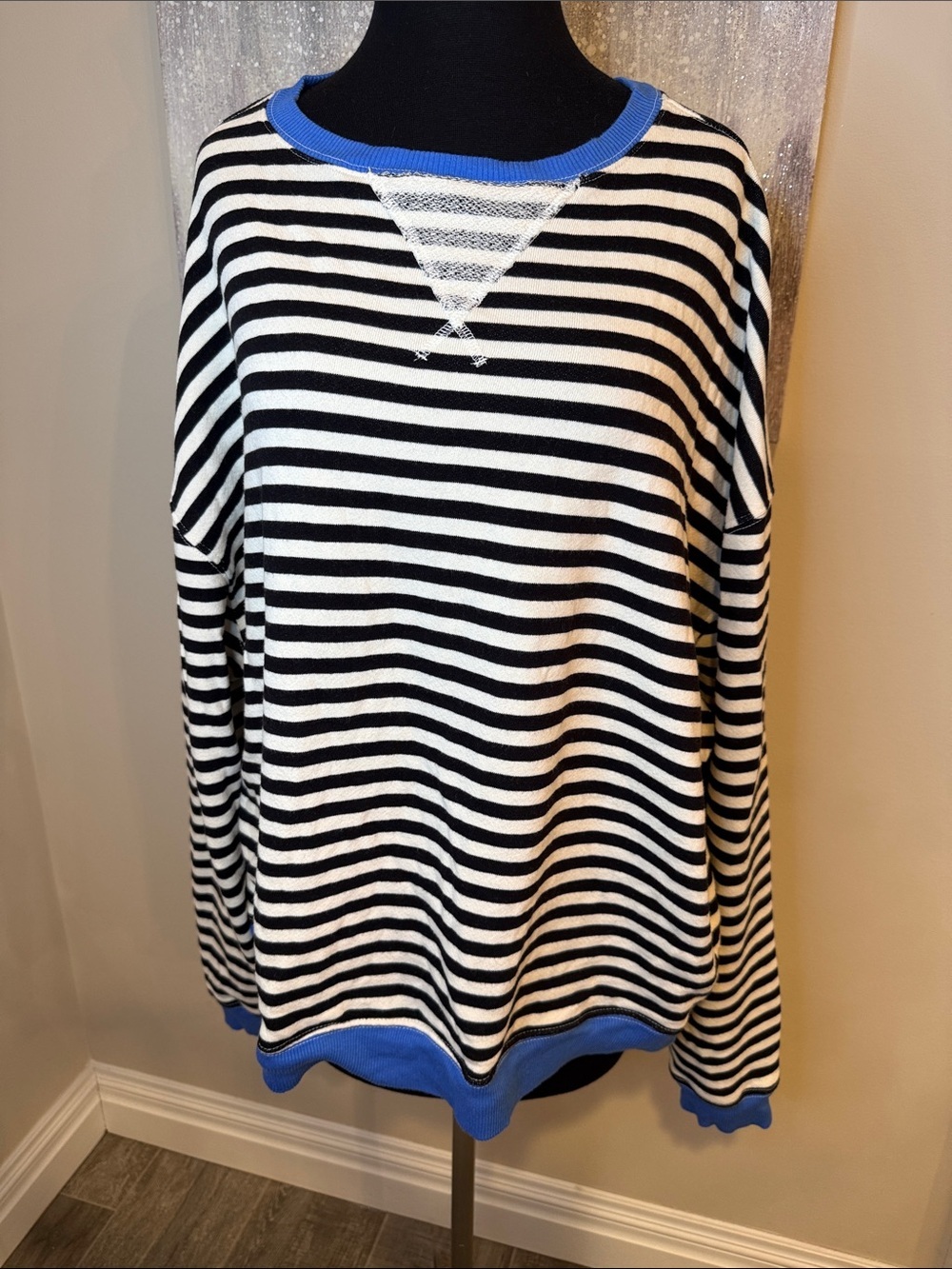We The Free Striped Sweatshirt with Blue Trim Size Medium